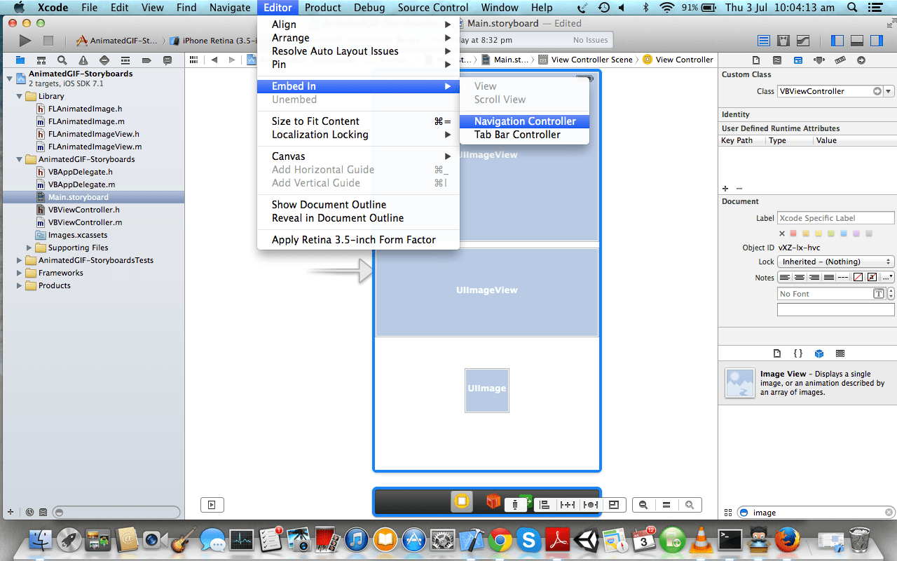 Add a navigation controller in Xcode storyboard