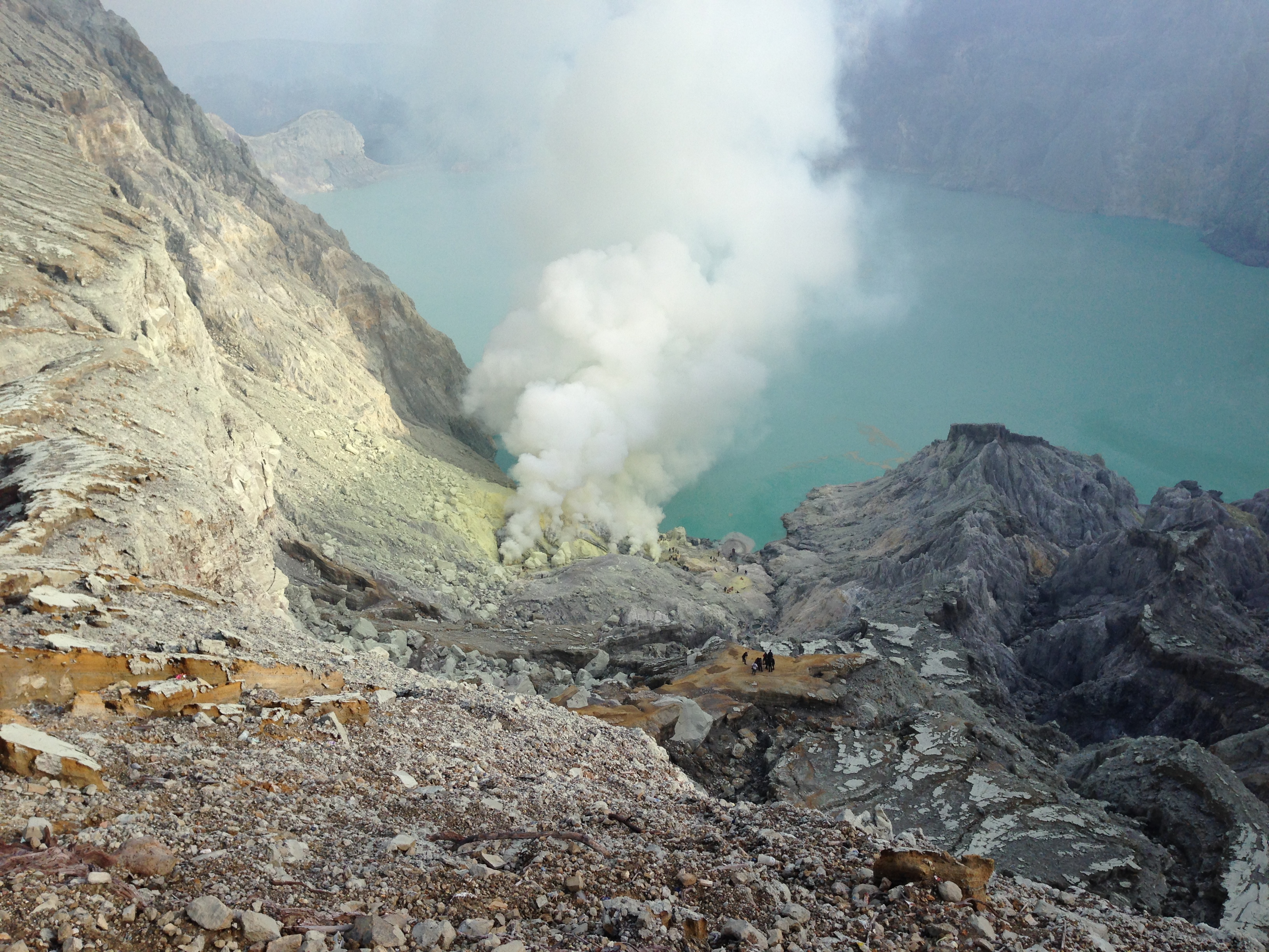 Acidic greenish-blue volcano lake